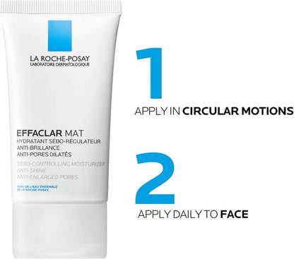 La Roche-Posay Anti-Acne Moisturiser, Anti-Shine, Anti-Enlarged Pores, Sebo-Controling Moisturiser, Effaclar Mat, 40Ml