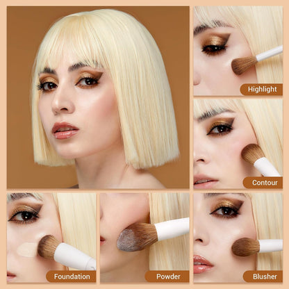 Makeup Brush Set 5Pcs Face Makeup Brushes Vegan Soft Foundation Brush Contour Brush Highlighter Brush Fluffy Setting Powder Brush, Light Grey T493