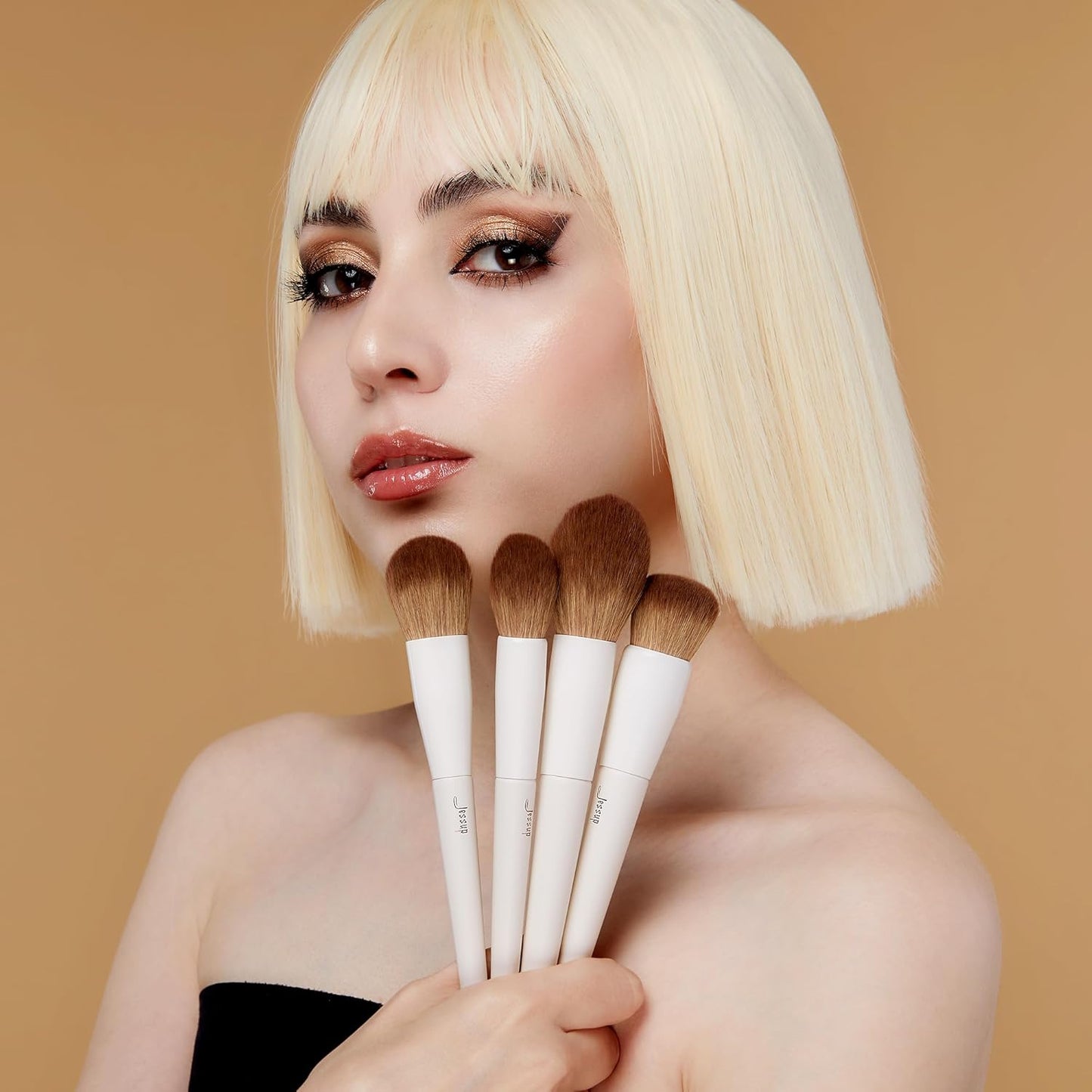 Makeup Brush Set 5Pcs Face Makeup Brushes Vegan Soft Foundation Brush Contour Brush Highlighter Brush Fluffy Setting Powder Brush, Light Grey T493