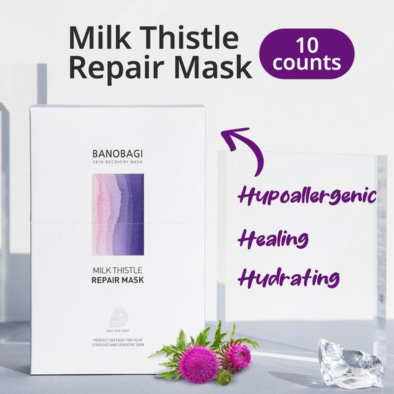 BANOBAGI Milk Thistle Repair Mask Face - Official Product Moisturizing Face Maskcopper Tri-Peptide & Burdock Root Extract (10 Sheets, 1.01 Fl Oz)