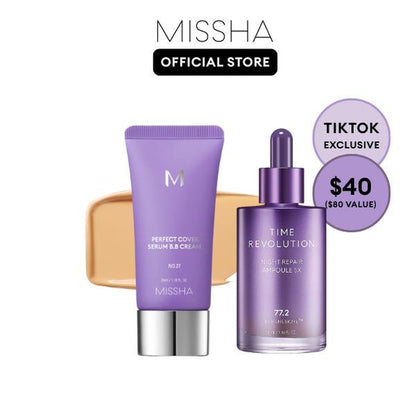 [MISSHA Official] Tiktok Exclusive Viral Serum BB + Night Repair Serum Duo | Bifida Ferment Lysate Serum-Infused BB Cream + Night Serum Combo for Anti-Aging Skin Rejuvenation, Skin Tint, Tinted Moisturizer, Makeup, Glass Skin Cardibb OGBB Purplebb