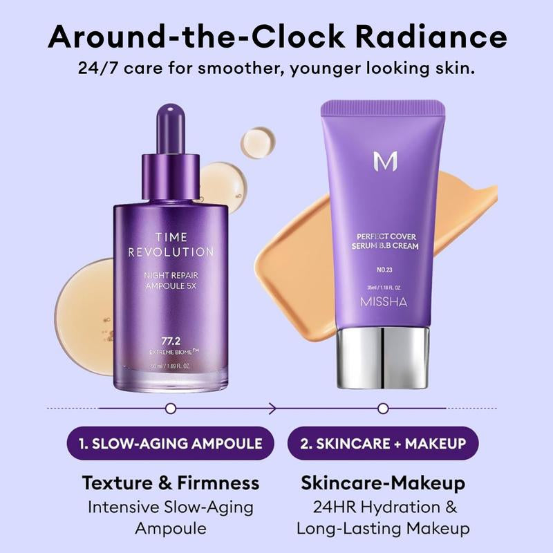 [MISSHA Official] Tiktok Exclusive Viral Serum BB + Night Repair Serum Duo | Bifida Ferment Lysate Serum-Infused BB Cream + Night Serum Combo for Anti-Aging Skin Rejuvenation, Skin Tint, Tinted Moisturizer, Makeup, Glass Skin Cardibb OGBB Purplebb