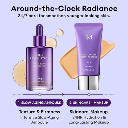 [MISSHA Official] Tiktok Exclusive Viral Serum BB + Night Repair Serum Duo | Bifida Ferment Lysate Serum-Infused BB Cream + Night Serum Combo for Anti-Aging Skin Rejuvenation, Skin Tint, Tinted Moisturizer, Makeup, Glass Skin Cardibb OGBB Purplebb