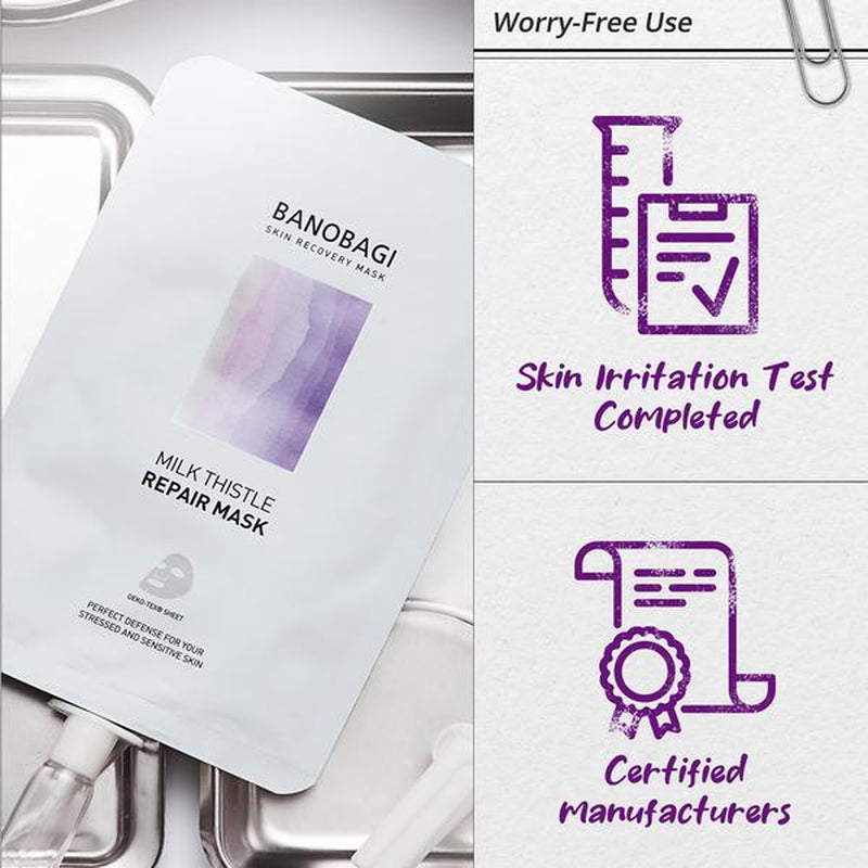 BANOBAGI Milk Thistle Repair Mask Face - Official Product Moisturizing Face Maskcopper Tri-Peptide & Burdock Root Extract (10 Sheets, 1.01 Fl Oz)