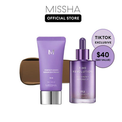 [MISSHA Official] Tiktok Exclusive Viral Serum BB + Night Repair Serum Duo | Bifida Ferment Lysate Serum-Infused BB Cream + Night Serum Combo for Anti-Aging Skin Rejuvenation, Skin Tint, Tinted Moisturizer, Makeup, Glass Skin Cardibb OGBB Purplebb